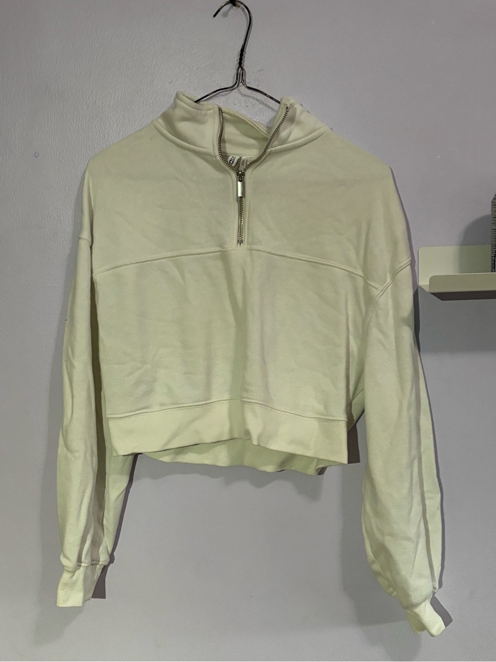 Cropped Half-Zip Pullover Sweatshirt - Cream
